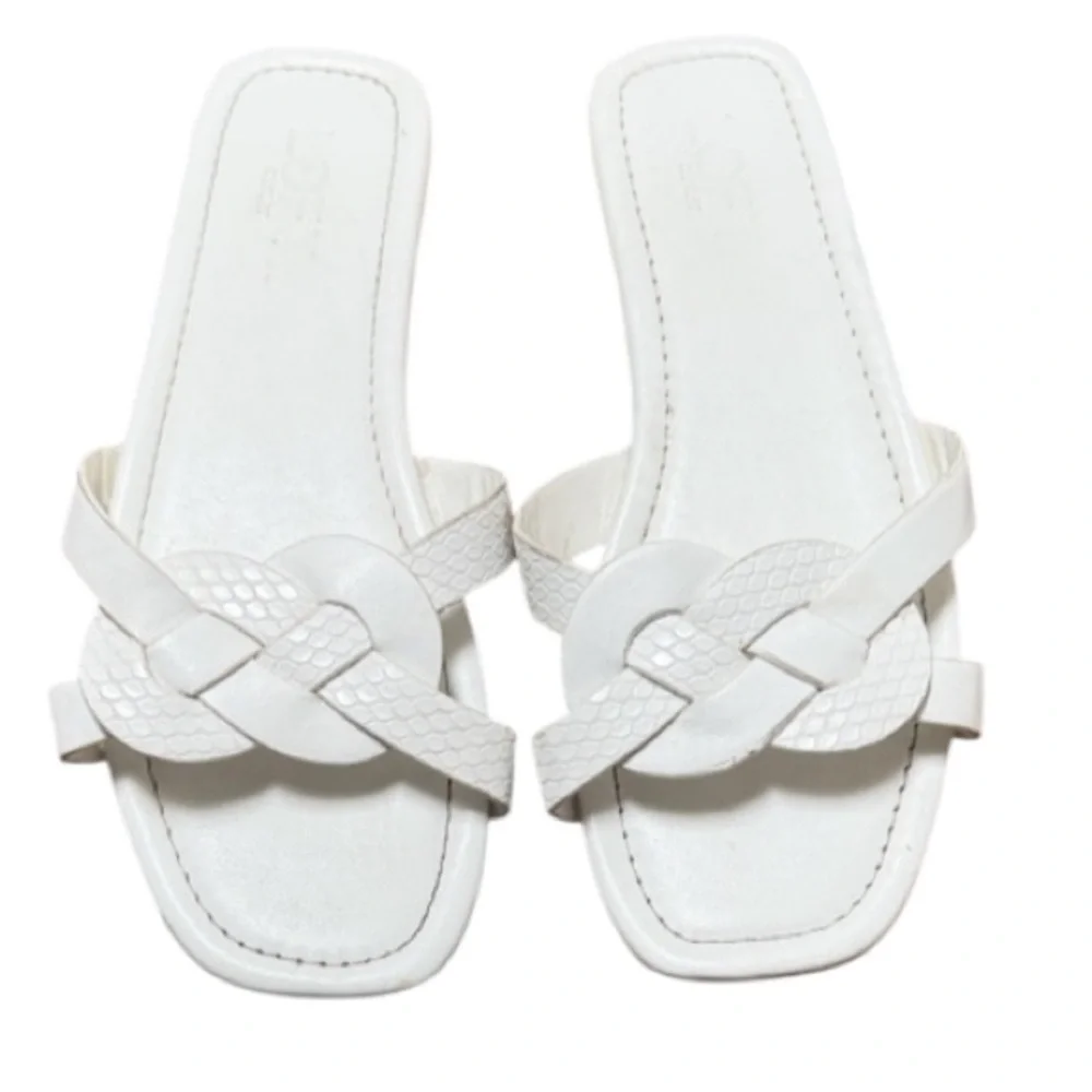 LOFT white vegan leather braided textured snake print slide sandals size 6 - Picture 9 of 9